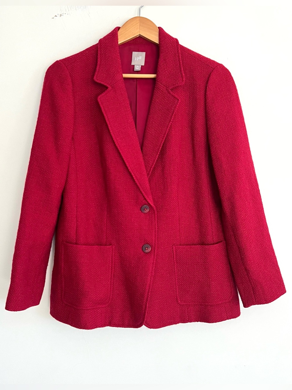 J. JILL Red Burgundy Texture Tweed Single Breast Wool Blend Jacket Blazer Sz MP